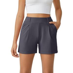 imageG4Free 2025 Trendy Shorts for Women Dressy Casual High Waisted Lounge Summer Pleated Shorts with PocketsDeep Grey
