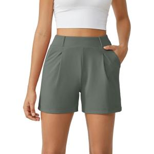 imageG4Free 2025 Trendy Shorts for Women Dressy Casual High Waisted Lounge Summer Pleated Shorts with PocketsGrey Sage