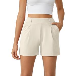 imageG4Free 2025 Trendy Shorts for Women Dressy Casual High Waisted Lounge Summer Pleated Shorts with PocketsIvory