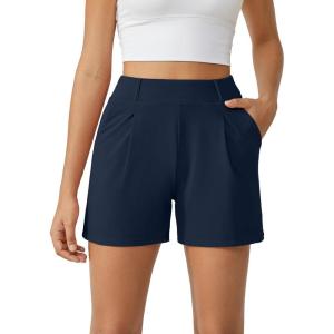 imageG4Free 2025 Trendy Shorts for Women Dressy Casual High Waisted Lounge Summer Pleated Shorts with PocketsNavy