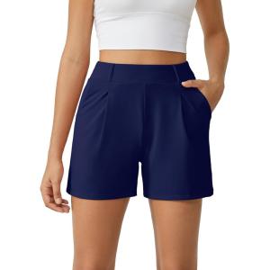 imageG4Free 2025 Trendy Shorts for Women Dressy Casual High Waisted Lounge Summer Pleated Shorts with PocketsRoyal Blue