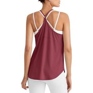 imageG4Free Athletic Tank Tops for Women Lightweight Muscle Workout Gym Tops Fast Dry YBack Loose Fit Running ShirtsBurgundy