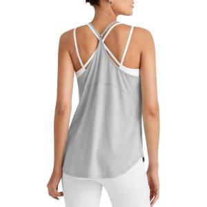 imageG4Free Athletic Tank Tops for Women Lightweight Muscle Workout Gym Tops Fast Dry YBack Loose Fit Running ShirtsGray