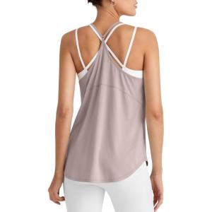 imageG4Free Athletic Tank Tops for Women Lightweight Muscle Workout Gym Tops Fast Dry YBack Loose Fit Running ShirtsGray Lilac