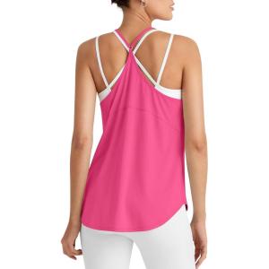 imageG4Free Athletic Tank Tops for Women Lightweight Muscle Workout Gym Tops Fast Dry YBack Loose Fit Running ShirtsHot Pink