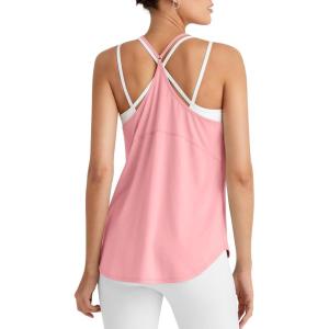 imageG4Free Athletic Tank Tops for Women Lightweight Muscle Workout Gym Tops Fast Dry YBack Loose Fit Running ShirtsPink