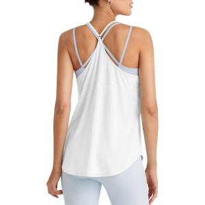 imageG4Free Athletic Tank Tops for Women Lightweight Muscle Workout Gym Tops Fast Dry YBack Loose Fit Running ShirtsWhite