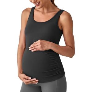 imageG4Free BareFeel Built in Bra Maternity Tank Tops with Removable Pads Ruched Sleeveless Stretchy Pregnancy Yoga Workout ShirtsBlack