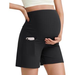 imageG4Free BareFeel Maternity Athletic Shorts with Pockets Over The Belly Workout Pants Comfy Summer Pregnancy ClothesBlack
