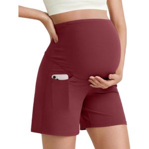 imageG4Free BareFeel Maternity Athletic Shorts with Pockets Over The Belly Workout Pants Comfy Summer Pregnancy ClothesDark Burgundy