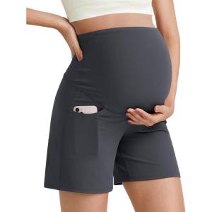 imageG4Free BareFeel Maternity Athletic Shorts with Pockets Over The Belly Workout Pants Comfy Summer Pregnancy ClothesDark Gray