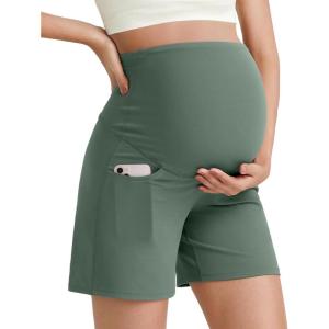 imageG4Free BareFeel Maternity Athletic Shorts with Pockets Over The Belly Workout Pants Comfy Summer Pregnancy ClothesGray Sage