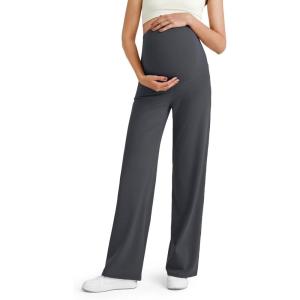imageG4Free BareFeel Maternity Dress Yoga Pants Over The Belly Stretchy Work Slack Pregnancy Wide Leg Lounge TrousersDark Gray