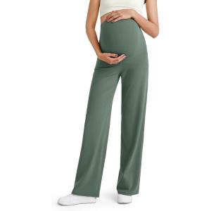 imageG4Free BareFeel Maternity Dress Yoga Pants Over The Belly Stretchy Work Slack Pregnancy Wide Leg Lounge TrousersGray Sage
