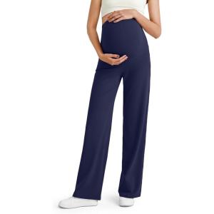 imageG4Free BareFeel Maternity Dress Yoga Pants Over The Belly Stretchy Work Slack Pregnancy Wide Leg Lounge TrousersRoyal Blue
