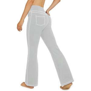imageG4Free Bootcut Yoga Pants with 4 Pockets Flare Leggings for Women High Waisted Casual Dress PantsLight Gray