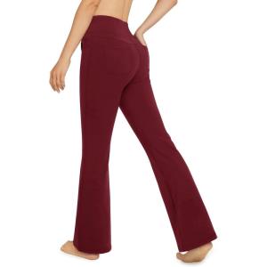 imageG4Free Bootcut Yoga Pants with 4 Pockets Flare Leggings for Women High Waisted Casual Dress PantsWine