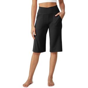 imageG4Free Capri Pants for Women 14quot Knee Length Wide Leg Yoga Capris Dressy Casual Summer Crop Pants with PocketsBlack