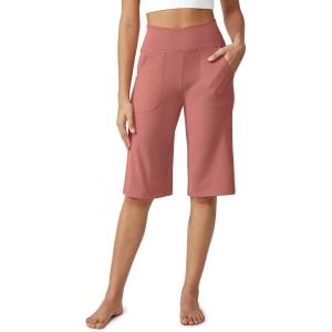 imageG4Free Capri Pants for Women 14quot Knee Length Wide Leg Yoga Capris Dressy Casual Summer Crop Pants with PocketsCameo
