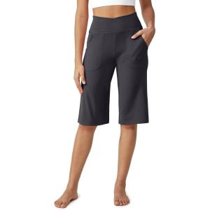 imageG4Free Capri Pants for Women 14quot Knee Length Wide Leg Yoga Capris Dressy Casual Summer Crop Pants with PocketsDeep Grey