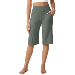 imageG4Free Capri Pants for Women 14quot Knee Length Wide Leg Yoga Capris Dressy Casual Summer Crop Pants with PocketsGrey Sage