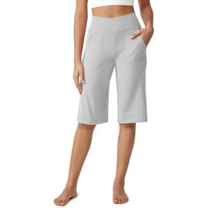 imageG4Free Capri Pants for Women 14quot Knee Length Wide Leg Yoga Capris Dressy Casual Summer Crop Pants with PocketsLight Grey