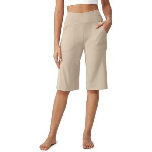 imageG4Free Capri Pants for Women 14quot Knee Length Wide Leg Yoga Capris Dressy Casual Summer Crop Pants with PocketsLight Khaki