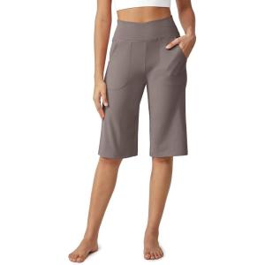 imageG4Free Capri Pants for Women 14quot Knee Length Wide Leg Yoga Capris Dressy Casual Summer Crop Pants with PocketsTaupe