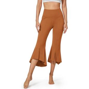 imageG4Free Capri Pants for Women Stretch Yoga Dress Pants with Pockets Ruffle Bell Bottom Athletic Work LeggingsBurnt Sugar