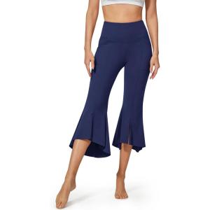 imageG4Free Capri Pants for Women Stretch Yoga Dress Pants with Pockets Ruffle Bell Bottom Athletic Work LeggingsRoyal Blue