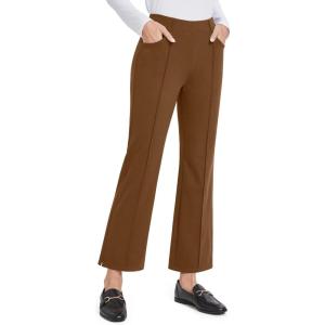 imageG4Free Dress Work Pants Women Yoga Business Casual Pants with Pockets Strechy Flare Wide Leg Ankle Pants 25quot27quot29quotDark Coffee