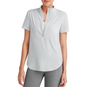 imageG4Free Lightbreeze UPF 50 Womens Workout Tops Short Sleeve Half Zip Golf Shirts Loose Fit Athletic Gym Tshirts RunningGray