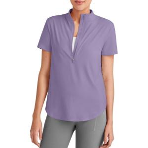 imageG4Free Lightbreeze UPF 50 Womens Workout Tops Short Sleeve Half Zip Golf Shirts Loose Fit Athletic Gym Tshirts RunningGray Purple