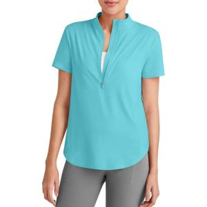 imageG4Free Lightbreeze UPF 50 Womens Workout Tops Short Sleeve Half Zip Golf Shirts Loose Fit Athletic Gym Tshirts RunningLake Blue
