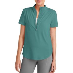 imageG4Free Lightbreeze UPF 50 Womens Workout Tops Short Sleeve Half Zip Golf Shirts Loose Fit Athletic Gym Tshirts RunningMyrtle Green