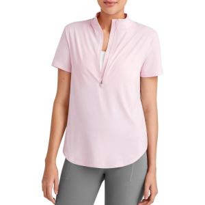 imageG4Free Lightbreeze UPF 50 Womens Workout Tops Short Sleeve Half Zip Golf Shirts Loose Fit Athletic Gym Tshirts RunningPink