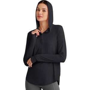 imageG4Free Lightbreeze Womens UPF 50 Sun Shirts with Hoodie Long Sleeve Workout Tops Button Up Rash Guard HikingBlack