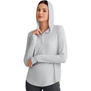 imageG4Free Lightbreeze Womens UPF 50 Sun Shirts with Hoodie Long Sleeve Workout Tops Button Up Rash Guard HikingGray