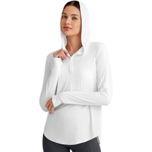 imageG4Free Lightbreeze Womens UPF 50 Sun Shirts with Hoodie Long Sleeve Workout Tops Button Up Rash Guard HikingWhite