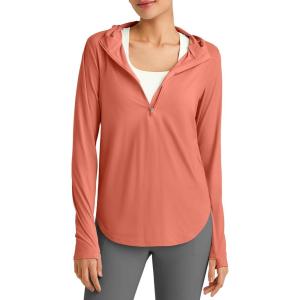 imageG4Free Lightbreeze Womens UPF 50 Sun Shirts with Hoodie Long Sleeve Workout Tops Half Zip Rash Guard Hiking FishingBurnt Orange