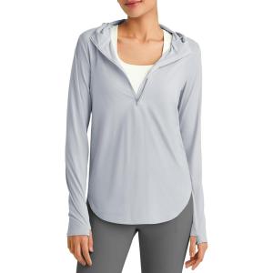imageG4Free Lightbreeze Womens UPF 50 Sun Shirts with Hoodie Long Sleeve Workout Tops Half Zip Rash Guard Hiking FishingGray
