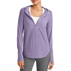imageG4Free Lightbreeze Womens UPF 50 Sun Shirts with Hoodie Long Sleeve Workout Tops Half Zip Rash Guard Hiking FishingGray Purple
