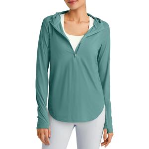 imageG4Free Lightbreeze Womens UPF 50 Sun Shirts with Hoodie Long Sleeve Workout Tops Half Zip Rash Guard Hiking FishingMyrtle Green