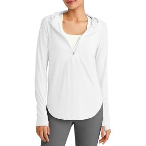 imageG4Free Lightbreeze Womens UPF 50 Sun Shirts with Hoodie Long Sleeve Workout Tops Half Zip Rash Guard Hiking FishingWhite