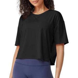 imageG4Free Lightweight Womens Workout Tops Loose Fit Short Sleeve Summer T Shirts Athletic Gym Tees Basic Yoga Shirts CasualBlack