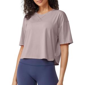 imageG4Free Lightweight Womens Workout Tops Loose Fit Short Sleeve Summer T Shirts Athletic Gym Tees Basic Yoga Shirts CasualGray Lilac