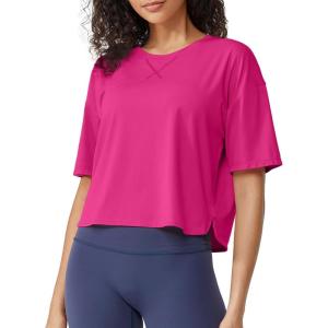imageG4Free Lightweight Womens Workout Tops Loose Fit Short Sleeve Summer T Shirts Athletic Gym Tees Basic Yoga Shirts CasualHot Pink
