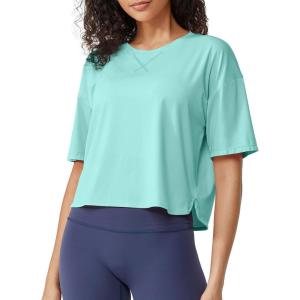 imageG4Free Lightweight Womens Workout Tops Loose Fit Short Sleeve Summer T Shirts Athletic Gym Tees Basic Yoga Shirts CasualLight Blue
