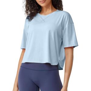 imageG4Free Lightweight Womens Workout Tops Loose Fit Short Sleeve Summer T Shirts Athletic Gym Tees Basic Yoga Shirts CasualLight Denim