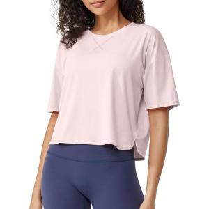 imageG4Free Lightweight Womens Workout Tops Loose Fit Short Sleeve Summer T Shirts Athletic Gym Tees Basic Yoga Shirts CasualLight Pink